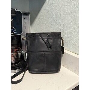 👜 Vintage Coach USA Drawstring Duffle Sac – factory variant 1980s Black Leather